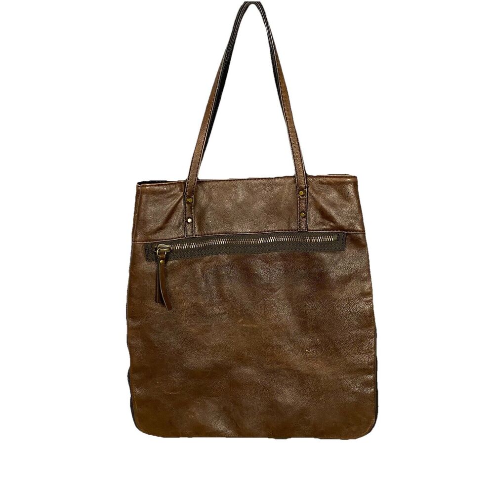 J.Crew Brimfield Brown Leather Tote Shoulder Bag Expandable Preppy‎ Academia